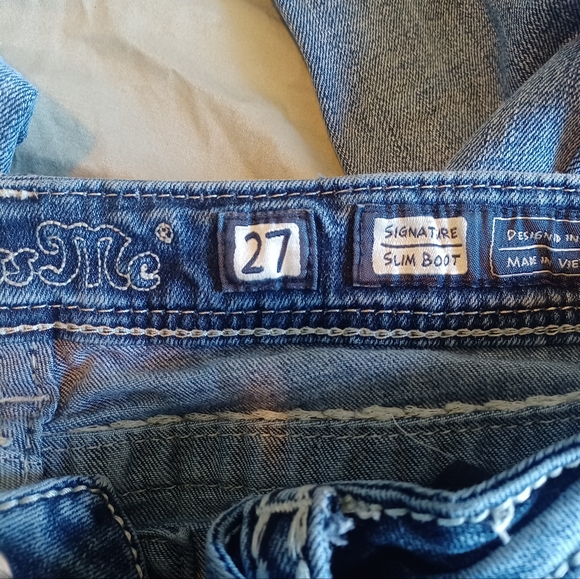 Miss Me Boot Cut Denim Blue Jeans Rhinestones Bedazzled Stitched Women's Size 27 - Picture 4 of 4